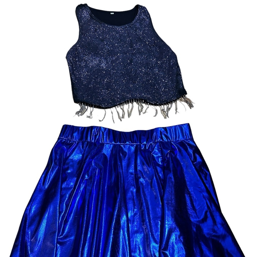Blue Metallic skirt and top size small